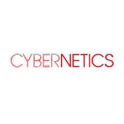 Cybernetics logo in red font on black background