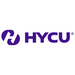 HYCU logo, purple stylized letters and icon on white background