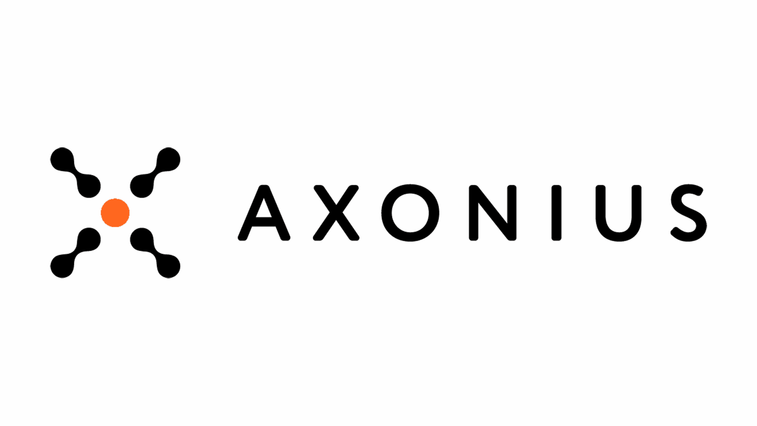 Axonius logo with black text and an orange dot with connecting lines