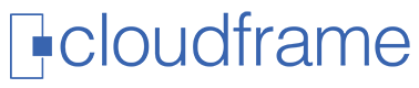 CloudFrame logo with blue minimalist square icon