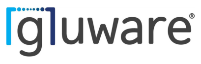 Gluware logo with stylized "G" in blue and gray text