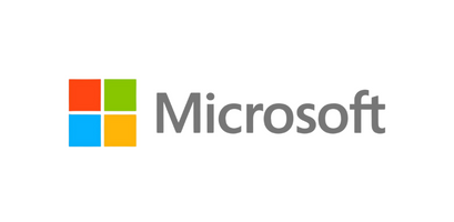 Microsoft logo with four colored squares and gray text