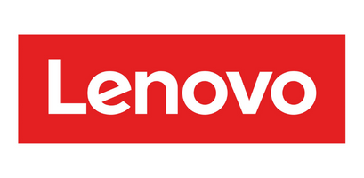 Lenovo logo, white text on a red rectangle