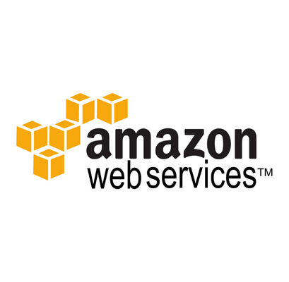 Amazon Web Services logo with orange cubes and black text