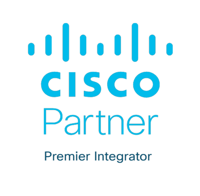 Cisco Partner Premier Integrator logo with blue vertical lines and text