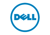 Dell logo, blue text within a blue circle