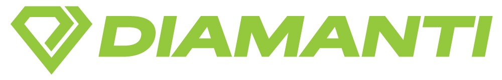 Diamanti logo with a geometric diamond shape in lime green