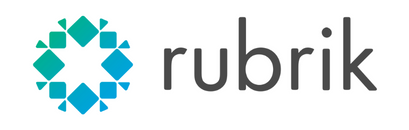 Rubrik logo with geometric teal and blue design