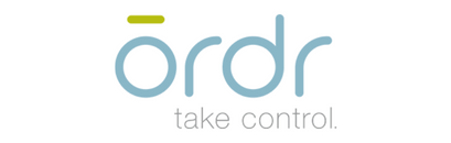 Ordr logo with blue letters, olive accent, and tagline "take control."