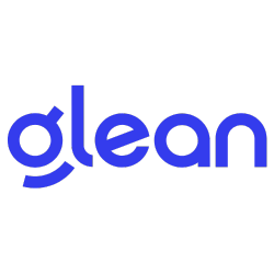 Glean logo, stylized blue text with lowercase letters