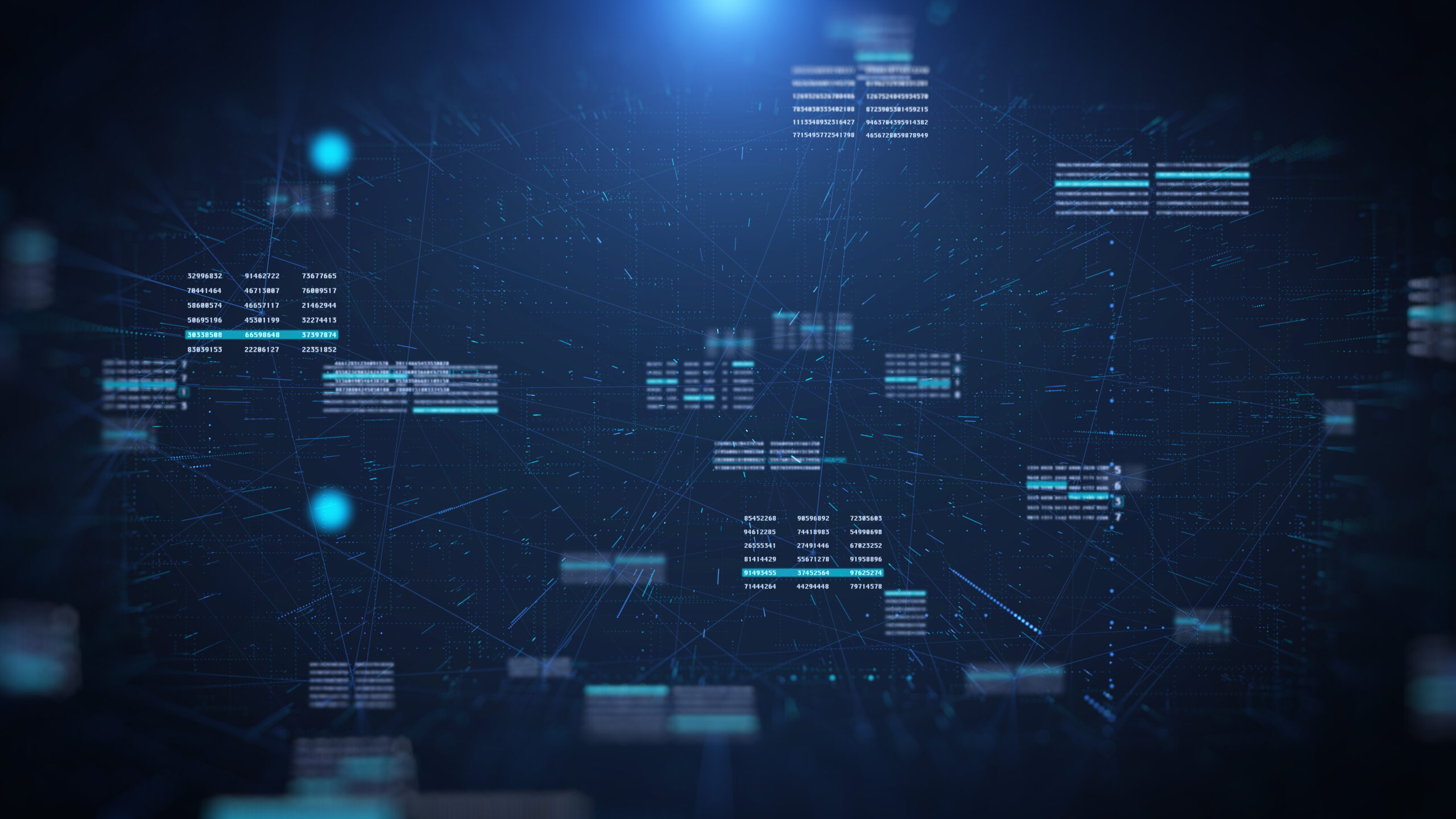 Abstract digital network with data clusters and blue light