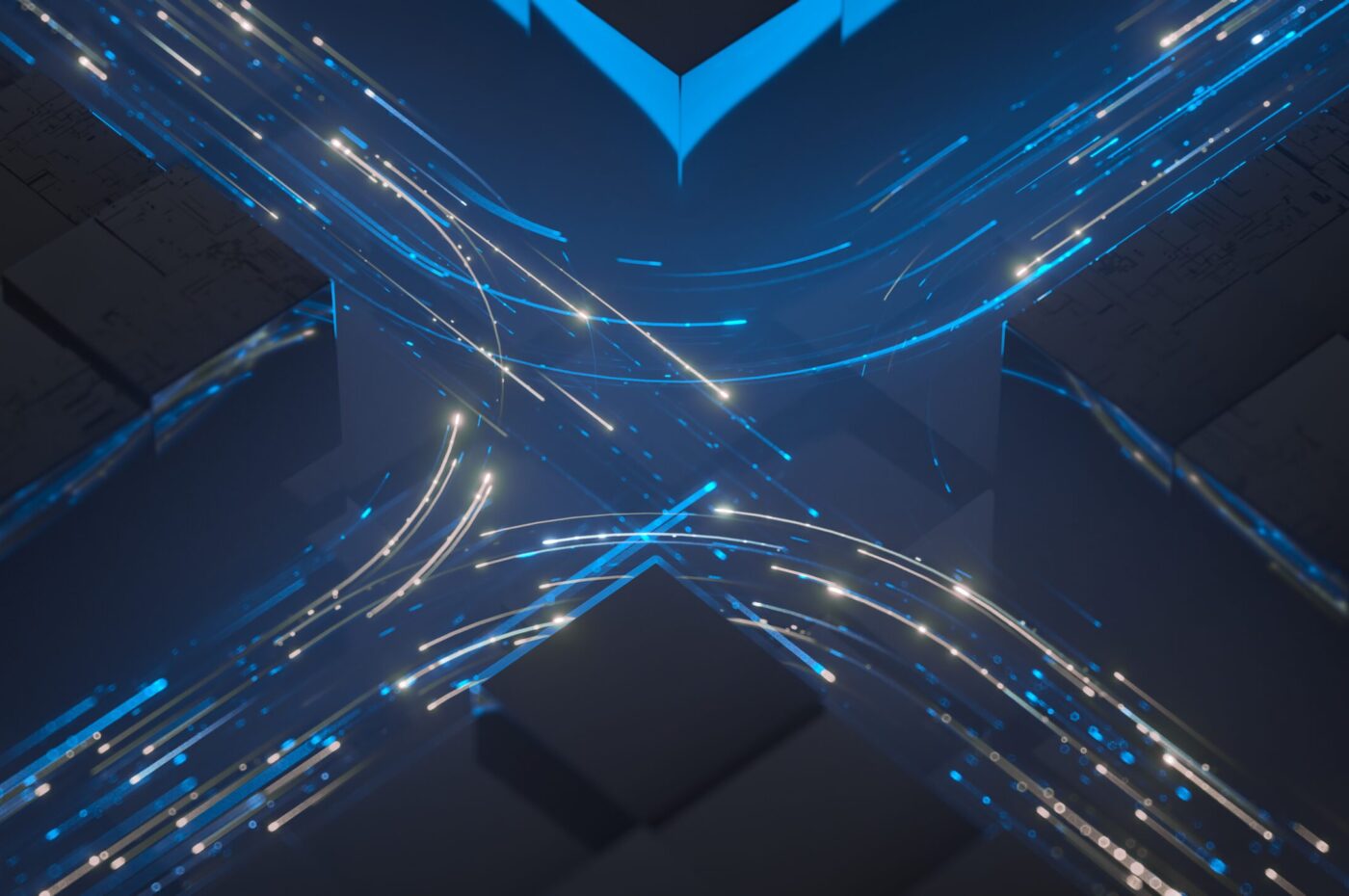 Abstract digital background with intersecting blue light trails